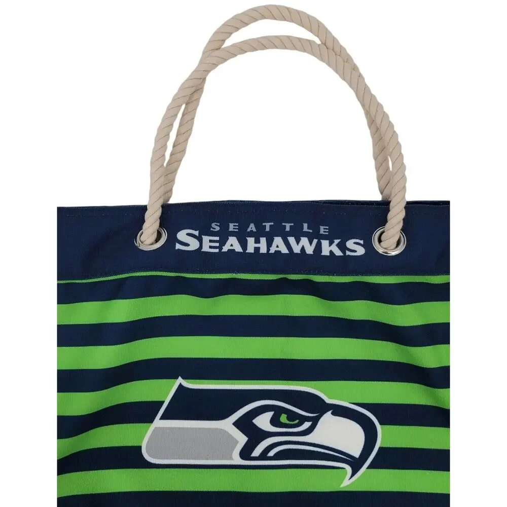 FOCO Seattle Seahawks‎ Tote Bag Green Blue Stripe Rope Handle NFL Logo Beach Fan - Picture 2 of 7